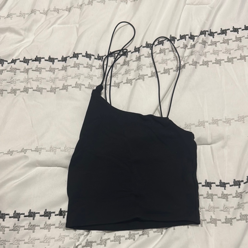 Zara Black Asymmetrical Fitted Camisole Crop Top